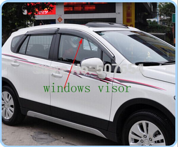 

abs 4pcs black windows visor,rain eyebrow with bright trim for suzuki s-cross 2014