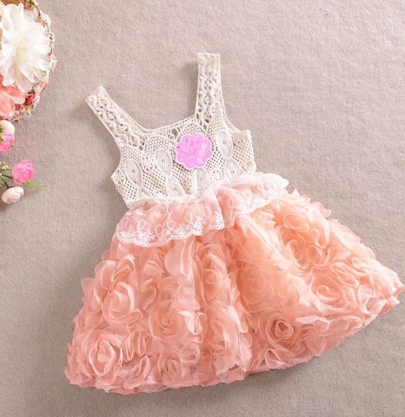 

summer girls rose lace dress babies chiffon princess dress childrens rose lace princess dress wholesale kids summer clothing, Red;yellow