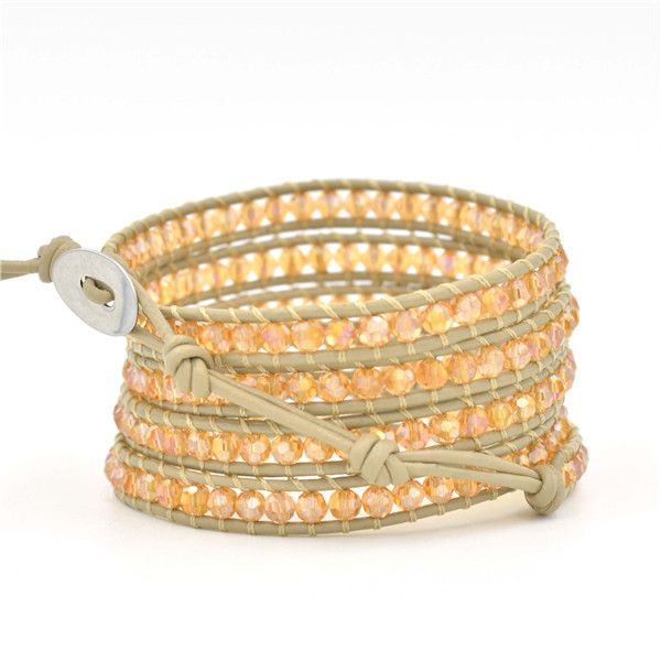 

2016 new design great simply fashion crystal 5 layers adjustable wrap genuine leather bracelet, Golden;silver