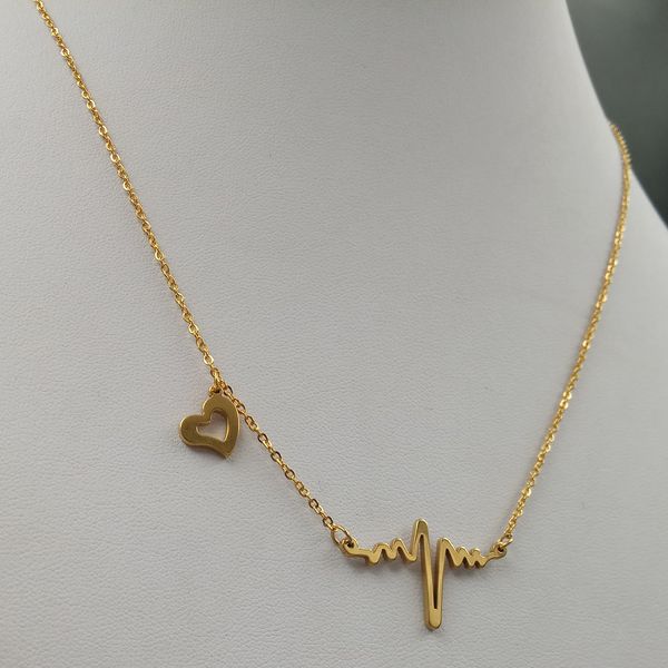 

gold color stainless steel women girls fashion lovely electrocardiogram (ecg) heart chain necklace pendant 20'', Silver