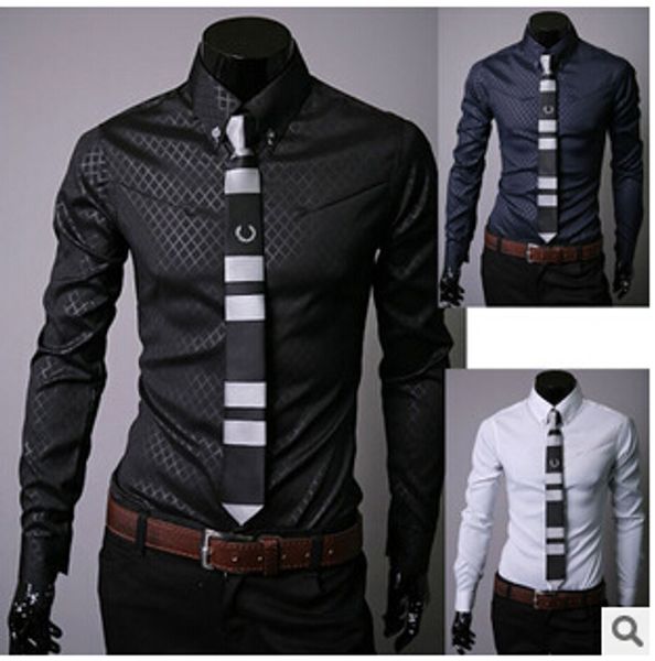 

горячие продажи мужчины тонкий бизнес блузка хлопок мужская дизайнерская одежда отложным воротником tommis рубашки мода неясные argyle плать, White;black