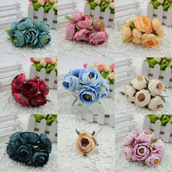 

wholesale- 6pcs/lot simulation bud silk flower bouquet headdress brooch diy wreath materials bride holding flowers decorative flowers