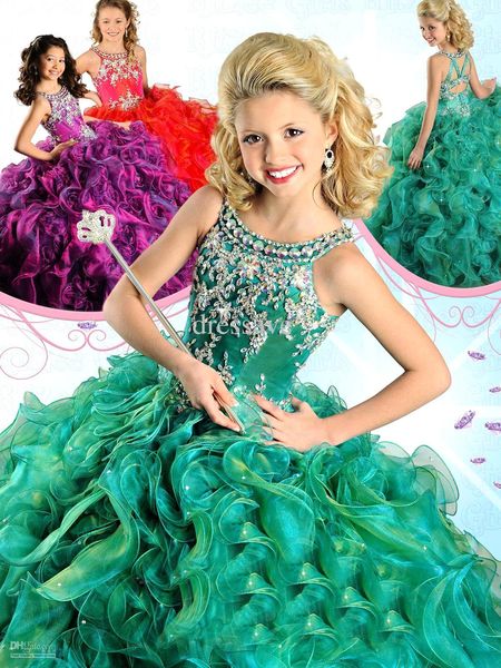 

2020 Новая принцесса девушки Pageant платья Прекрасные Холтер Criss Cross бисером назад Кри