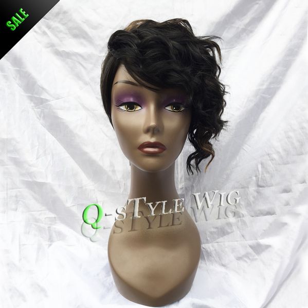 Queen Style Wig Fashion Black Mix Brown Color Deep Curly Fringe