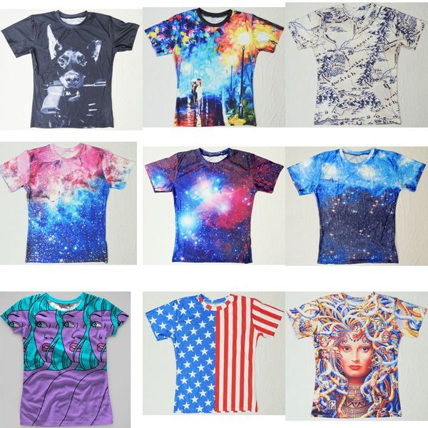Женщины мужчины 3D небосвод космическое пространство футболка Галактика фиолетовый Туманность футболка лето TEE звезды и полосы флаг США футболки топы