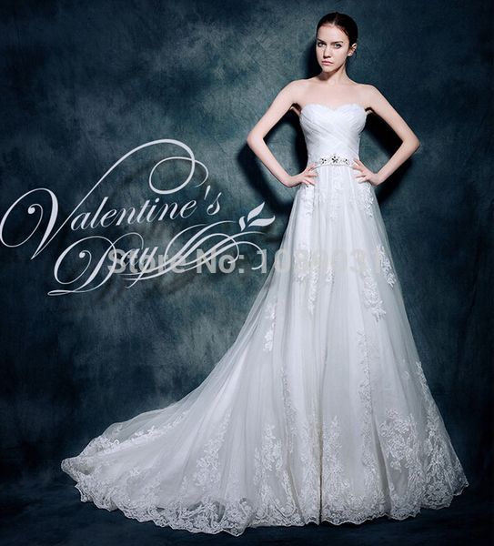 

2015 new arrival elegant wedding dress sleveless perfect formal dress a-line sweetheart beautiful princess bridal gown, White