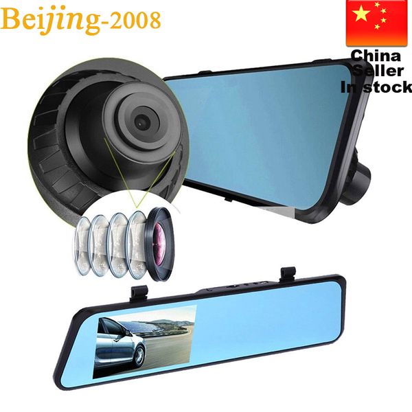 

4.3" lcd bule screen v180 rearview mirror video recorder dual lens car camera hd1080p blackbox g-senser car dvr dhl 010227