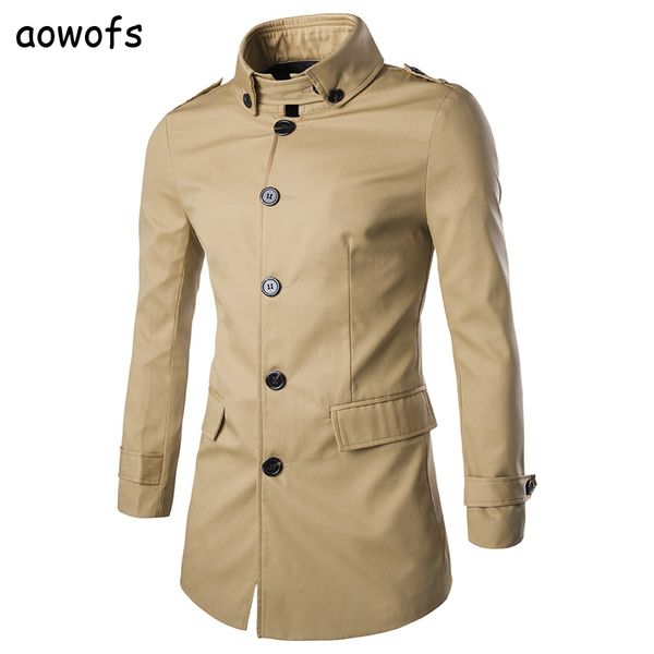 

wholesale- fashion 2017 aowofs british gentleman casual male long dust coat lapels single-breasted y307 trench coat cotton, Tan;black