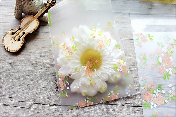 

big size pink rose self adhesive seal bakery bread plastic bag ,gift bags