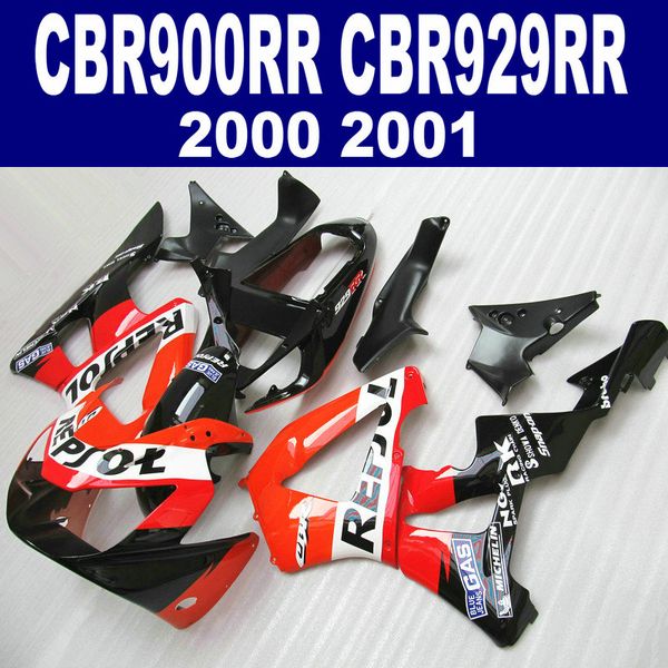 ABS-Vollverkleidungsset für HONDA CBR900RR CBR929 2000 2001 rot schwarz REPSOL Verkleidungskörper-Kit CBR 900 RR 00 01 HB54