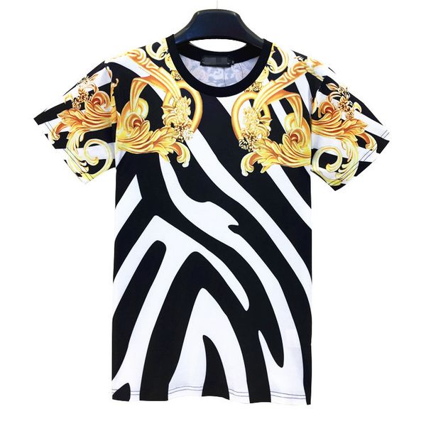 

wholesale-men 3d t shirt fashion casual new arrival men's short-sleeve o-neck printed black white gold flower t-shirts tees, White;black