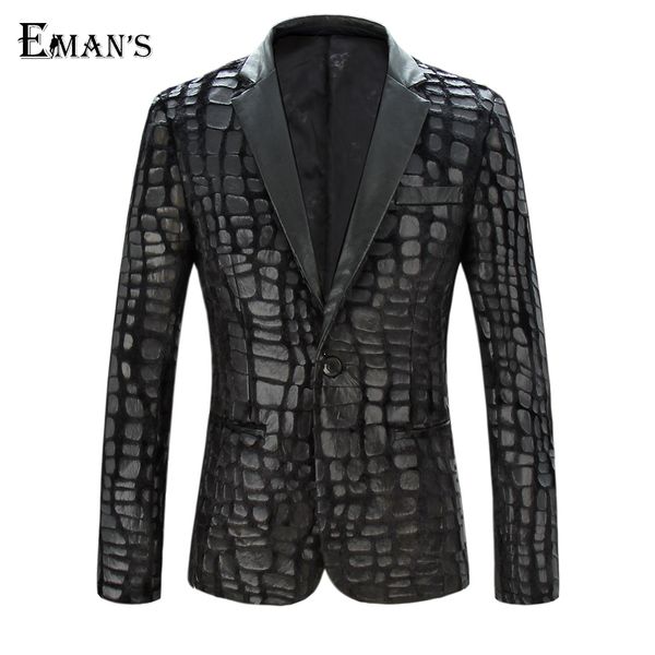 

Mens Pu Leather Fur Blazer Plus Size M-4XL Fashion Designer Black Party Men Slim Fit Blazer Homme Outdoor Coat C1979