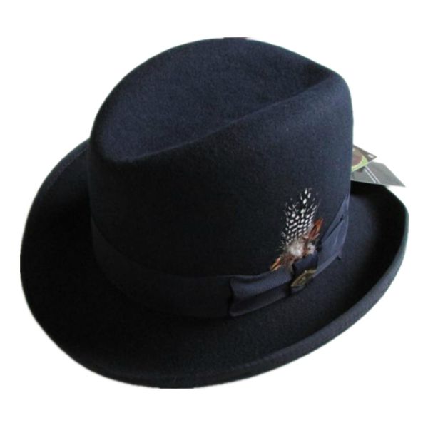 

wholesale-traditional wool felt homburg fedora hat / godfather hat, Blue;gray