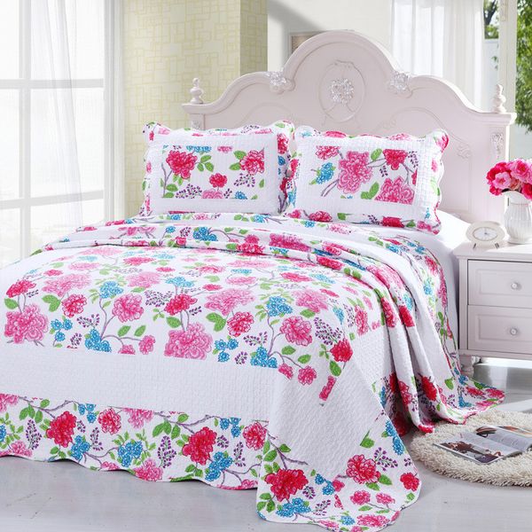 

wholesale-cotton summer blanket quilted counterpane floral patchwork quilt bed sheet set by 2pc pillowcase bed quilt cover bedspread