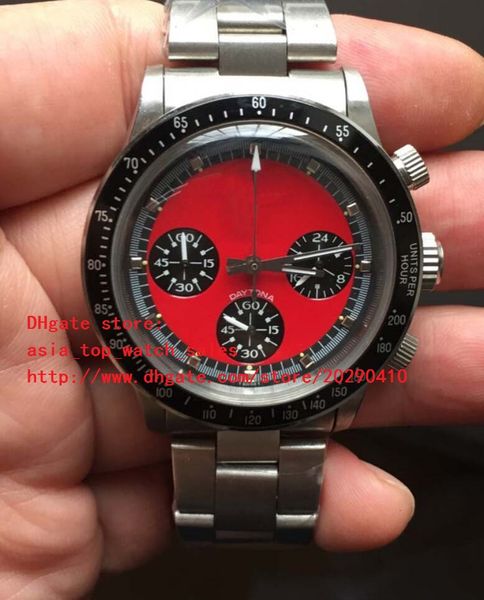

factory sales latest version luxury 38mm red dial ceramic bezel 116500 quartz chronograph working mens watches, Slivery;brown