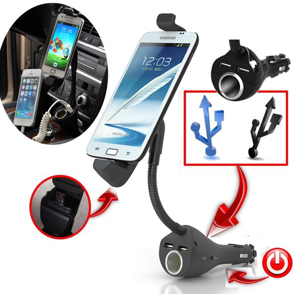 

universal car phone charger holder mount cigarette lighter for samsung lenovo smartphones with dual usb charger