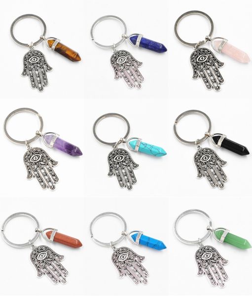 

new fashion natural crystal antique symbol evil eye fatima hand pendant keychain purse car key rings holder support fba drop shipping d248s, Silver