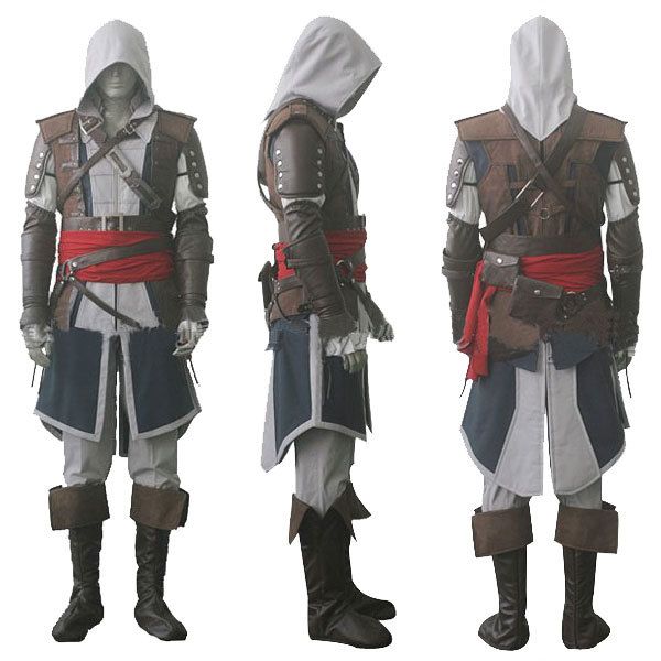 

assassin's creed iv 4 black flag edward kenway cosplay costume whole set custom made express shipping, Black;red