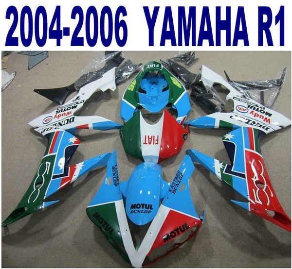 Stampaggio ad iniezione spedizione gratuita kit carenatura ABS per YAMAHA 2004-2006 YZF R1 yzf-r1 04 05 06 set carenature blu verde nero YQ6