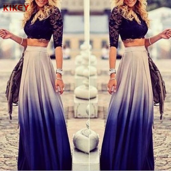 

fall fashion solid color patchwork skirt high waist chiffon pleated skirts long women skirts nz887, Black