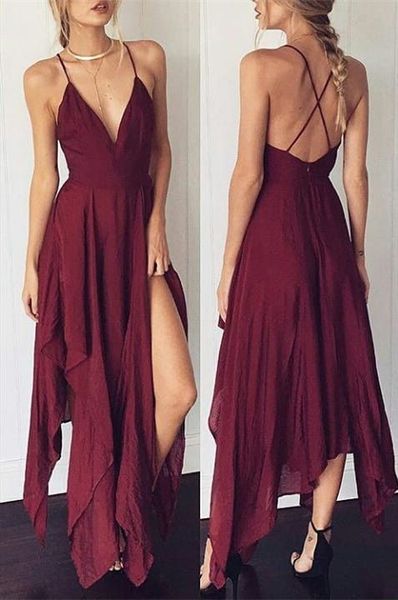

simple sleeveless a-line spaghetti straps prom dresses evening gowns party dress for women under 100, Red