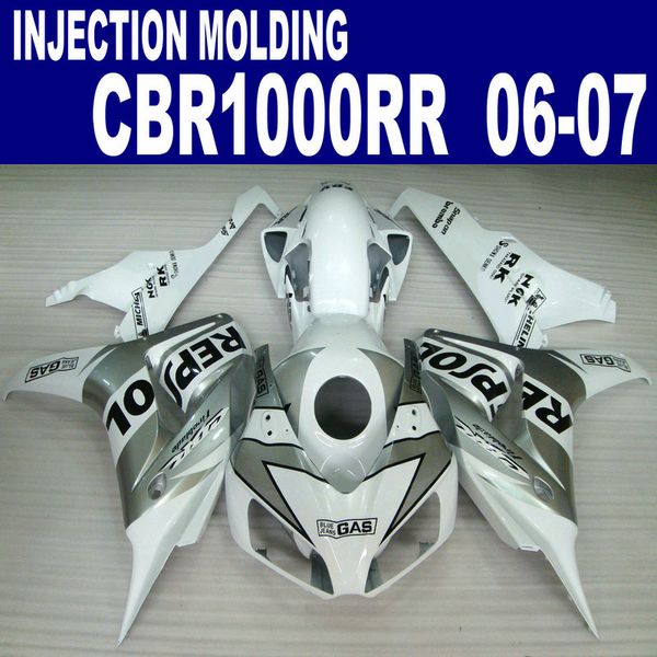 Spritzguss ABS Verkleidungskit für HONDA CBR1000RR 06 07 weiß silber REPSOL CBR 1000 RR 2006 2007 Karosserie Verkleidungen Set VV9