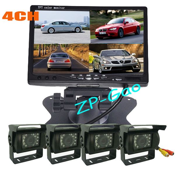 

4x 18led ir ccd reversing backup camera + 7" lcd 4ch video input quad split monitor car rear view kit