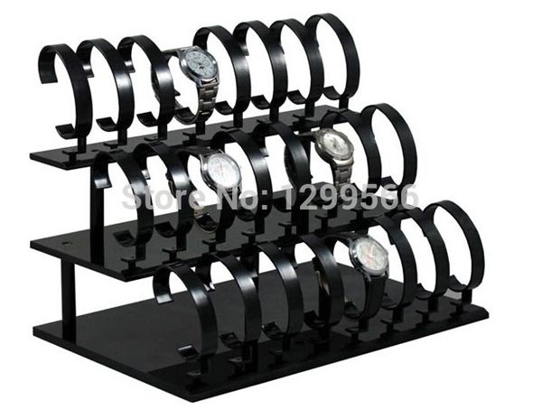 

wholesale-new style 3-tier watch stand holder removable 24 black acrylic watch display rack watch frame, Black;white