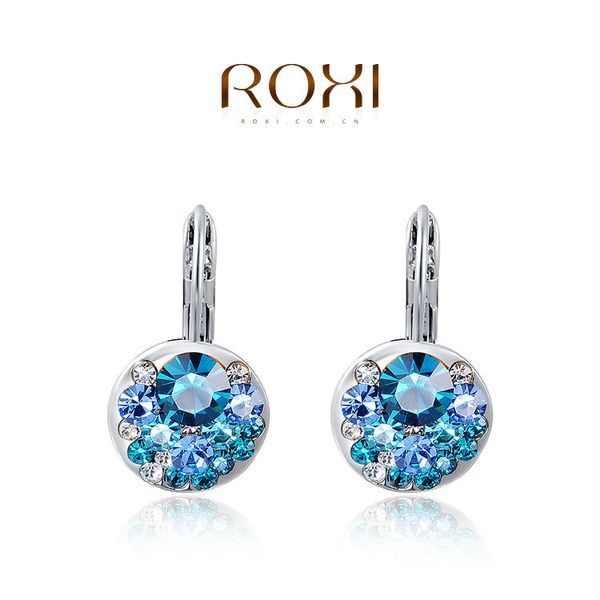 015 ROXI di alta qualità blu orecchini di pietra rotonda gioielli di moda migliore regalo per la donna per la festa di nozze regalo di natale orecchini d'argento
