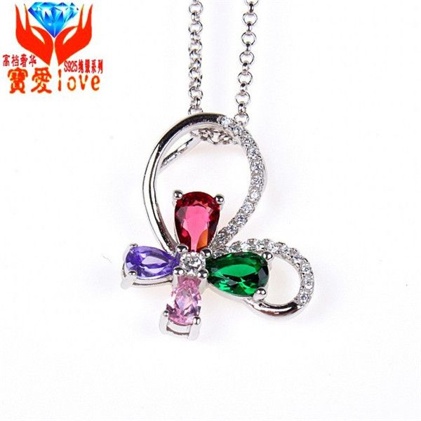 Whole Korean Jewelry Bow Necklace Red Crystal Sapphire Pendant Korean Jewelry Bow Necklace Red Crystal Sapphire Pendant 925 Sterling Silver Plated Platinum