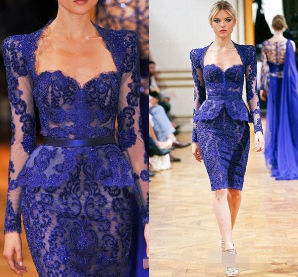 2017 Royal Blue Мать невесты Платья с длинным рукавом Кружева Милая Дорогая Коленая Длина Зучье Вечерние Классники Официальная одежда Официальный износ На заказ