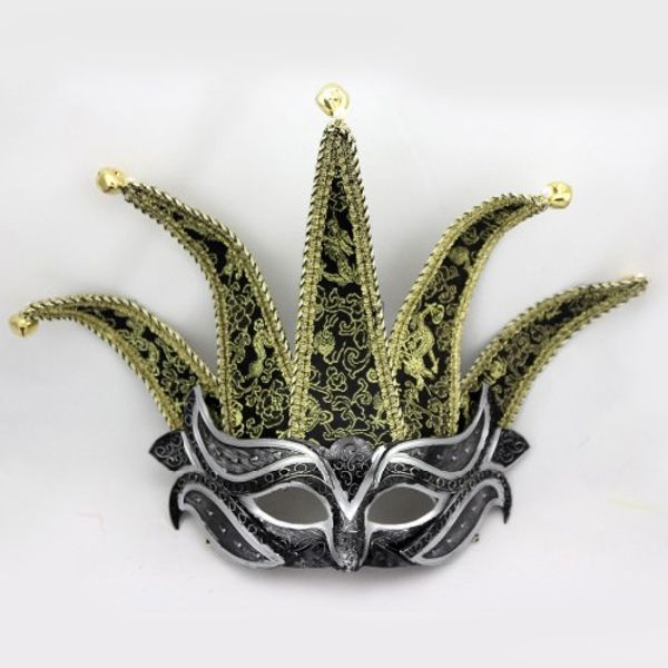 

5 Horns Venice Half Face Mask Fashion Bells Decor Performance Mask Masquerade Party Cosplay Costume Accessories Christmas Gift SD387