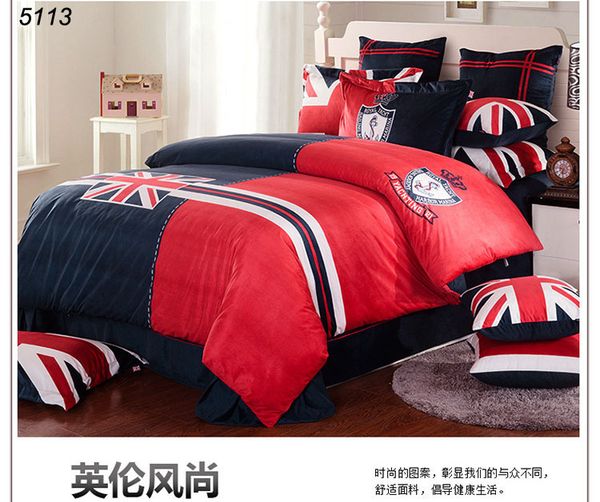 British Bedclothes Red Blue Uk Flag Bed Set Velour Bed Linens