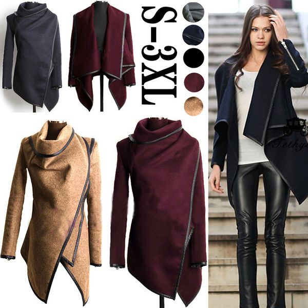 

winter long trench coats cape for women long sleeve plus size woolen jacket casual fashion wool warm long coat windbreaker parka d2, Black