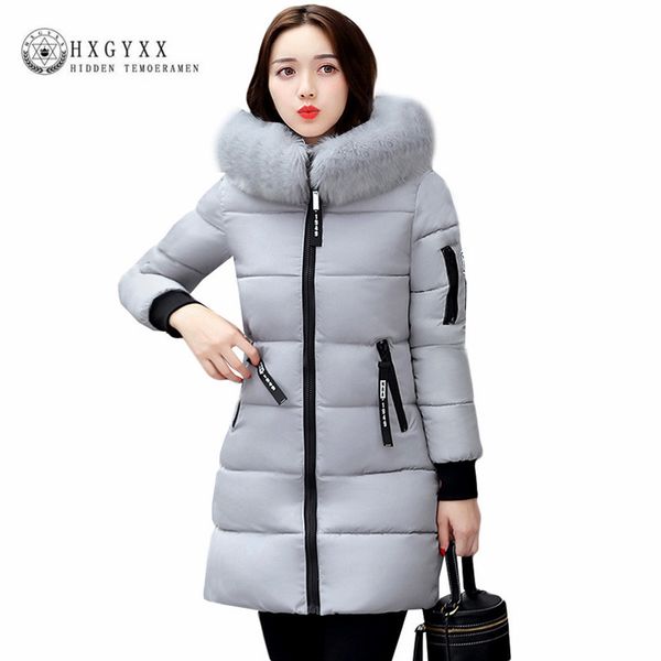 

wholesale- 2017 winter jacket women cotton coat plus size fur collar hooded parka female long slim quilted jackets zipper warm outwear o2, Black