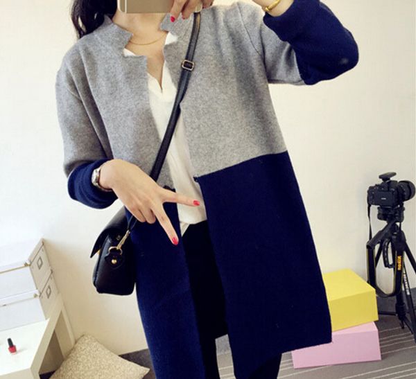 

wholesale- sexemara fashion hit color slim coat long section of women's cashmere sweater loose sweater female, White;black