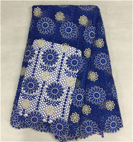 

excellent royal blue flower french guipure lace with beads african water soluble lace fabric for party dress bw51-4,5yards/pc, Black;white