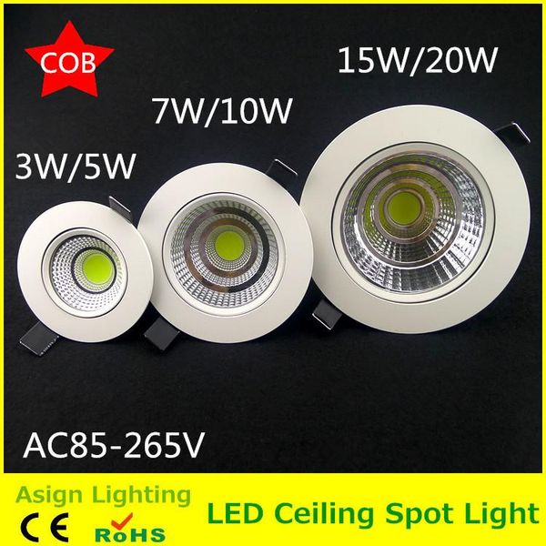 3W/5W/7W/10W/15W/20W COB faretto da incasso a soffitto faretto da incasso ad alta luminosità plafond da incasso, lampade bianco caldo/freddo