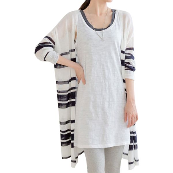 

wholesale- long cardigan spring summer new korean wild loose long-sleeved v-neck thin knit jacket women sweater vestidos lxj254, White;black