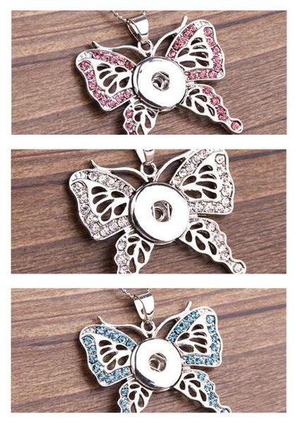 

2020 fashion rhinestones butterfly diy ginger button pendant necklace snap jewelry with diy interchangeable snaps jewelry, Silver
