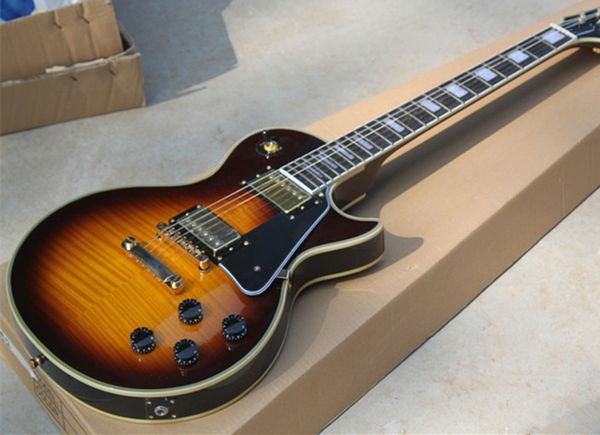 

Factory tiger flame maple cu tom v unbur t mahagany body tandard 6 tring electric guitar chine e hipping