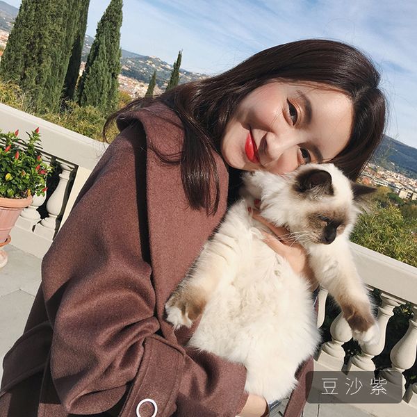 

zhang dayi's new winter bathrobe style overcoat korean version of long sleeved long sleeved woolen coat 50 wool coat