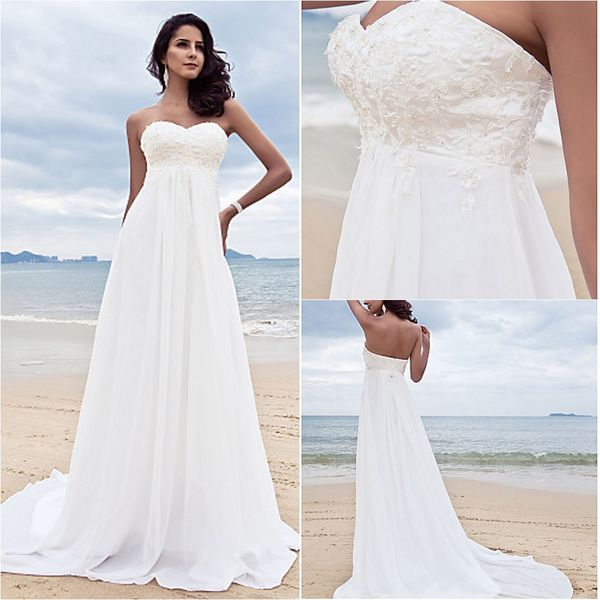 

2016 new fashion popular elegant ivory sweep/brush train sweetheart beads chiffon sheath beach wedding dresses 270, White