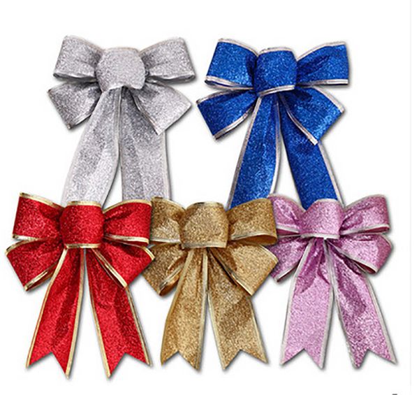 

christmas tree decoration red bowknot ornaments golden silvery bow xmas new year decoration gifts party home decoration
