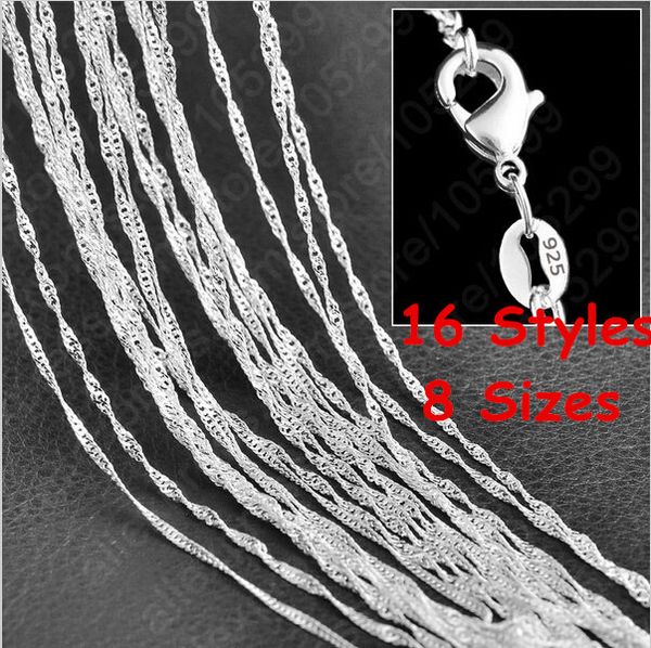 

16"/18"/20"/22"/24"/26"/28"/30" Singapore Chain 925 Sterling Silver Beautiful Water Wave Necklace With Lobster clasps