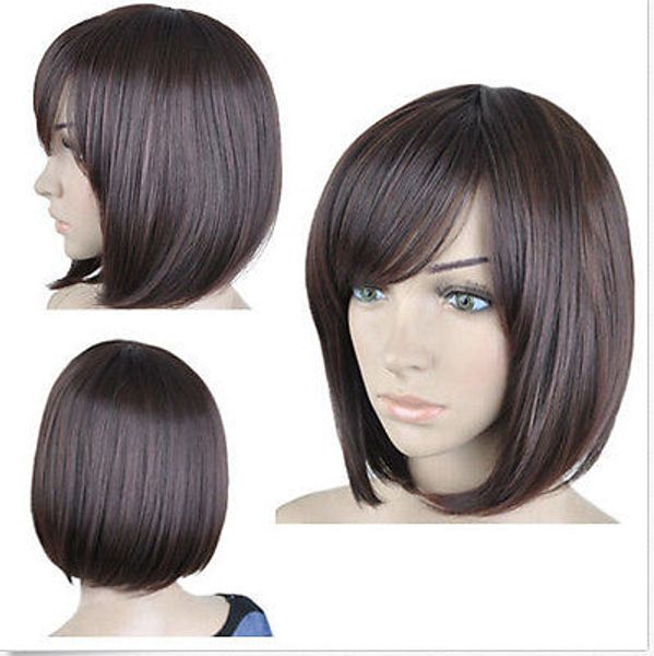 

gt;>>korean style women's short straight heat resistant hair cosplay anime wigs, Black;brown