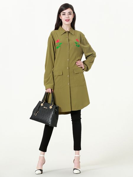 

new arrival women embroidery blouse -4xl muslim women long sleeved pure color shirt dress 2colors, White