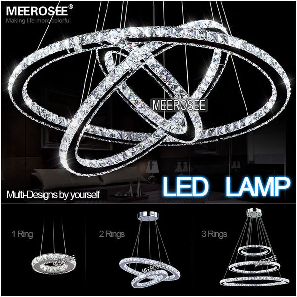 

fast shipment 3 rings modern chrome pendant lamp led hall crystal chandelier pendent lights kitchen led lustres md8825