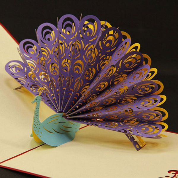 

3d pop up birthday wedding party card peacock design christmas postcard new year greeting card handmade ing