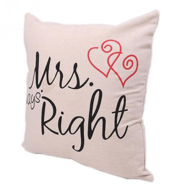 

wholesale-new fashion mr and mrs always right printed pillow case wedding gift pillow cover home use pillowcases for pillows 41*41cm